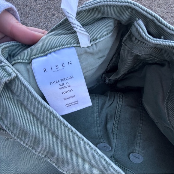 High Rise Barrel Women's Risen Jeans in Light Green - Picture 7 of 8